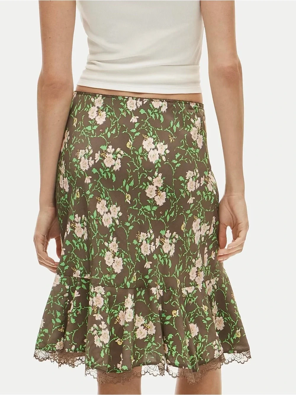 NWT J.Crew Slip skirt in Honeybee Floral Print in Peppercorn Green